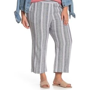 NEW Caslon Striped Wide Leg Linen Crop Pants